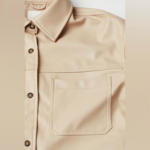 H&M Cream Faux-Leather Shirt Jacket Vegan Large - Picture 5 of 8